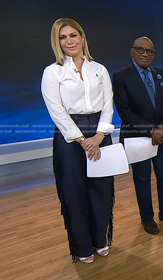Jill’s white shirt and navy fringed leather pants on Today