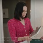 Jo Ling Kent’s pink cardigan on CBS Mornings
