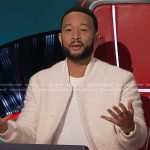 John Legend’s white teddy bomber jacket on The Voice