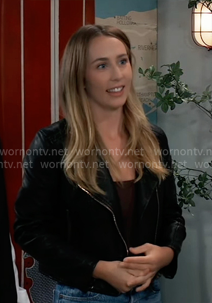 Josslyn’s leather moto jacket on General Hospital