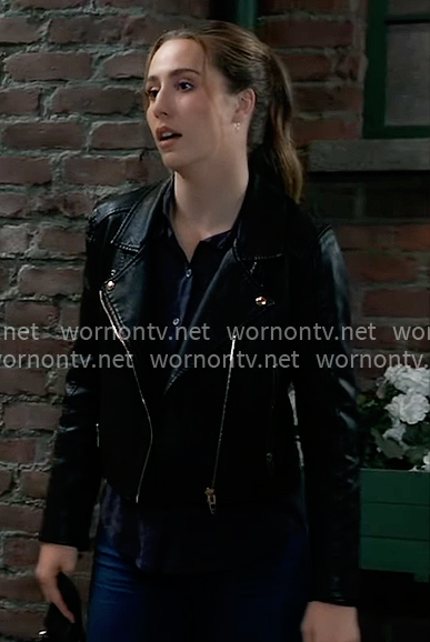 Josslyn’s leather moto jacket on General Hospital