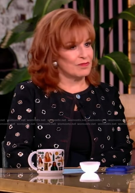 Joy’s black grommet embellished jacket on The View