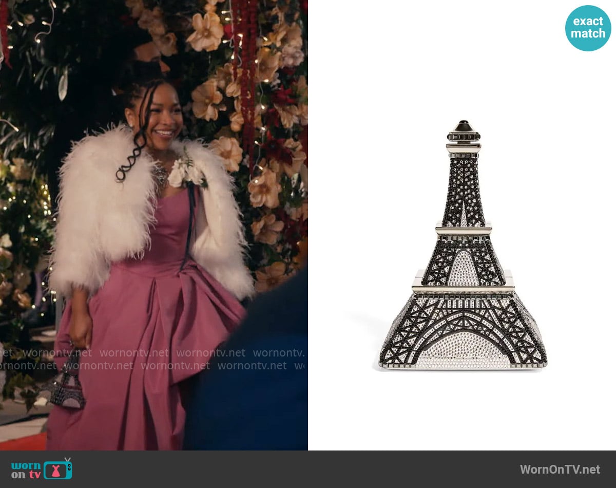 Judith Leiber Embellished Eiffel Tower Bonjour Clutch Bag worn by Delilah (Laya DeLeon Hayes) on The Equalizer