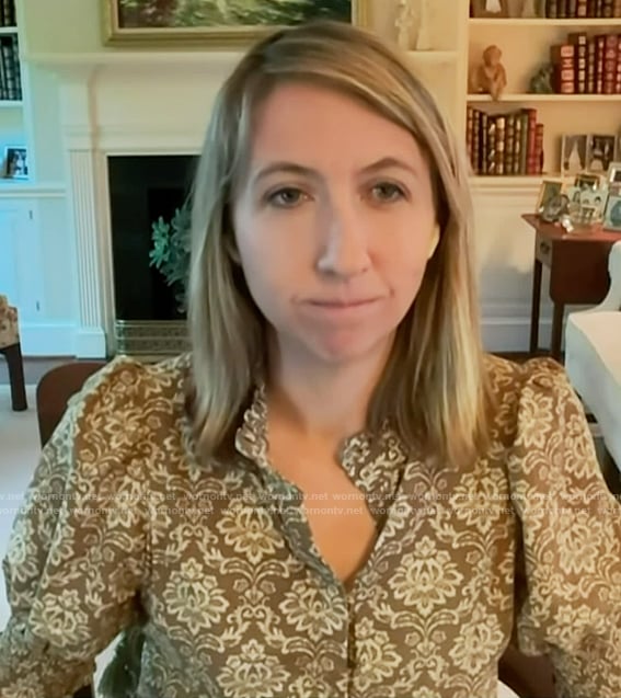 Julia Ainsley’s green floral print short sleeve dress on NBC News Daily