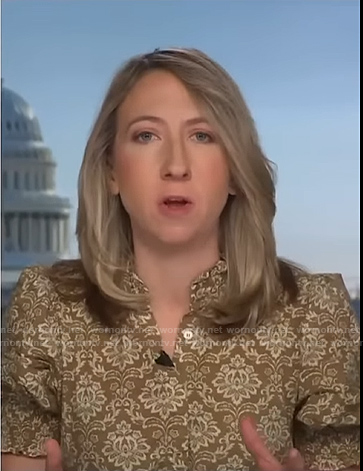 Julia Ainsley’s green floral print short sleeve dress on NBC News Daily