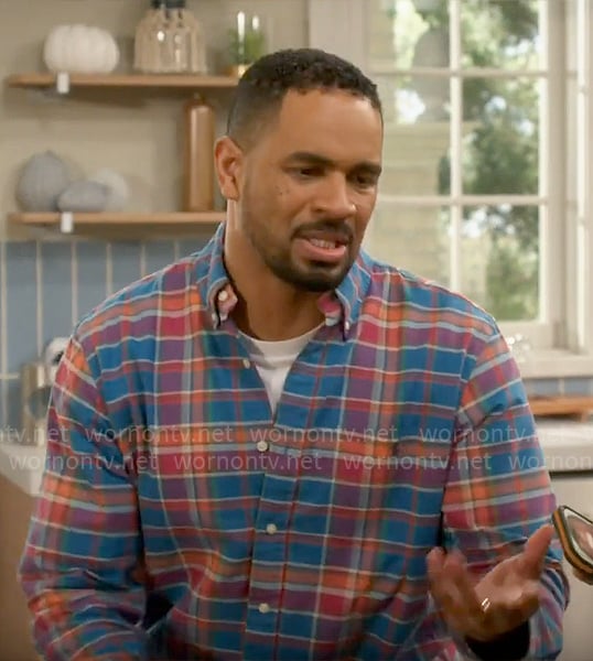 Junior’s plaid button down shirt on Poppas House