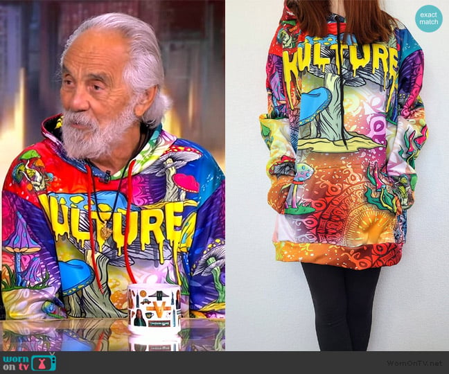 Just Go Suck It Printed Mushroom Kulture Hoodie worn by Tommy Chong on The View