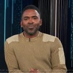 Justin’s khaki ribbed patch sweater on E! News