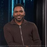 Justin’s brown ribbed cardigan on E! News