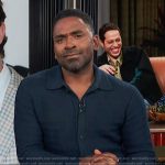Justin’s blue chevron knit cardigan on E! News