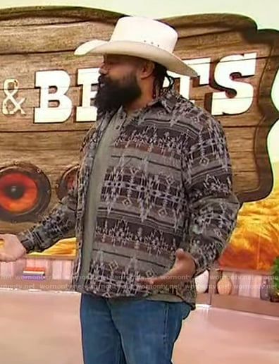 Justin Lee Williams’ western print jacket on Sherri