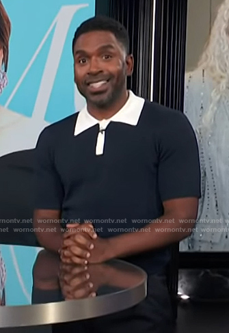 Justin’s navy contrast polo on E! News
