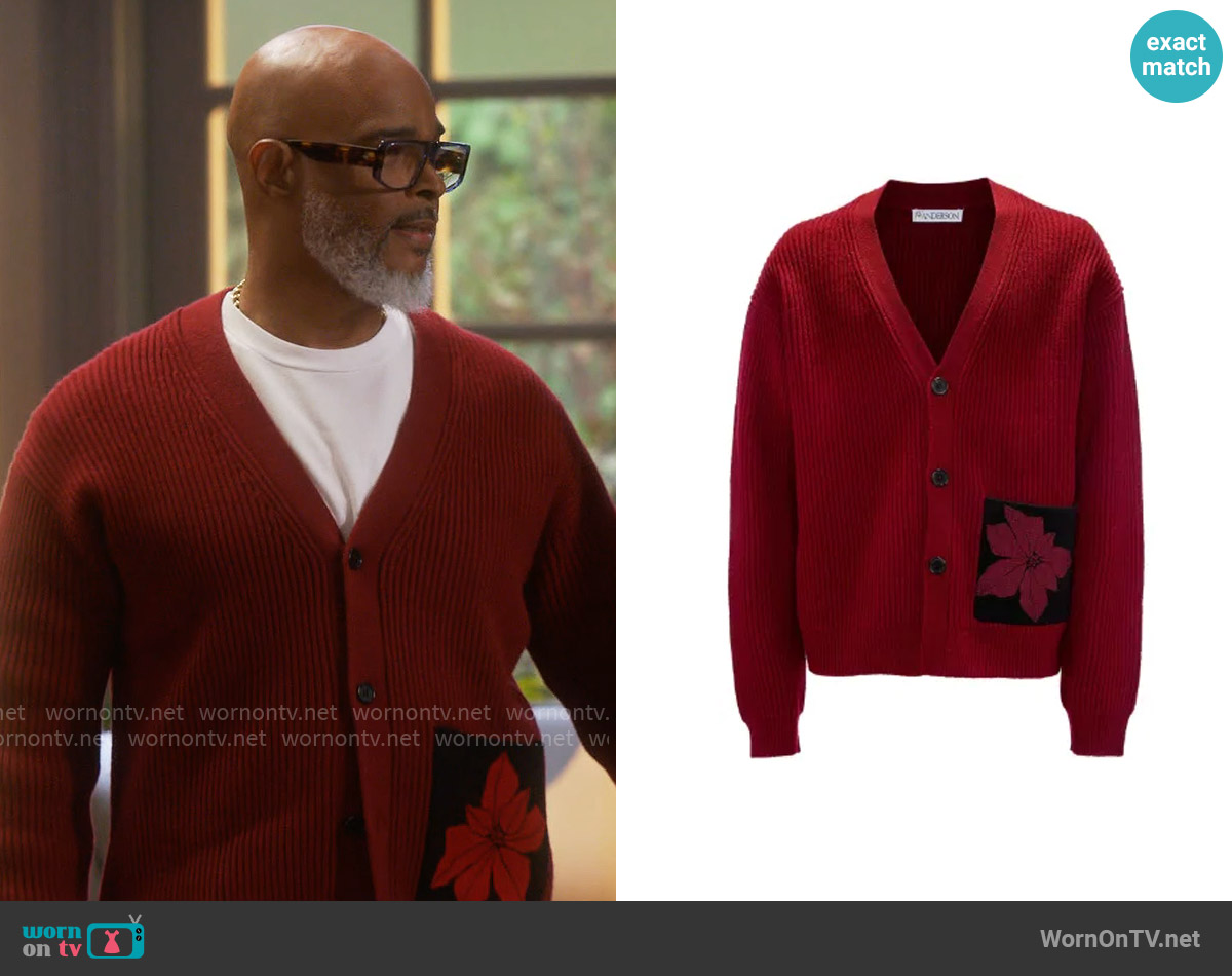 JW Anderson Flocked-flower patch-pocket cardigan worn by Poppa (Damon Wayans) on Poppas House