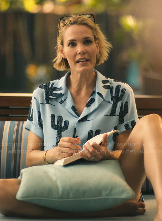 Kate’s blue cactus print pajamas on The White Lotus