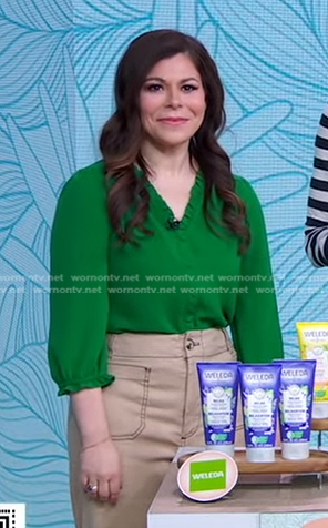 Kate Sandoval’s green ruffle trim blouse on Good Morning America