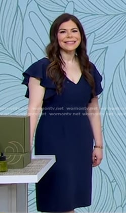Kate Sandoval’s navy ruffle flutter sleeve dress on Good Morning America