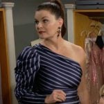 Katie’s blue striped one-shoulder top on The Bold and the Beautiful