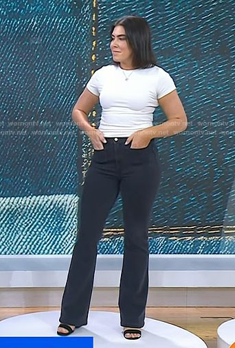 Katie Stilo’s black patch pocket flare jeans on Today