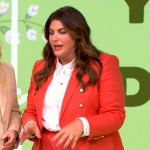 Katie Sturino’s coral double breasted blazer and pants on The View