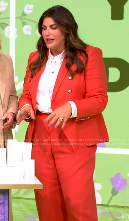 Katie Sturino’s coral double breasted blazer and pants on The View