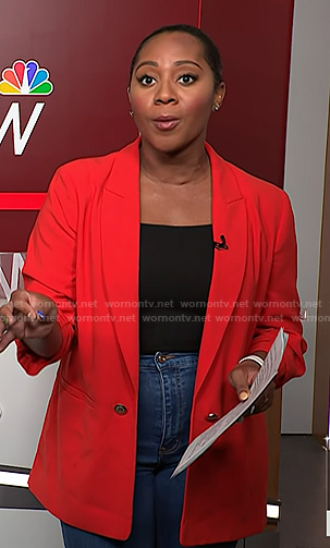 Kay Angrum’s red ruched sleeve blazer on NBC News Daily