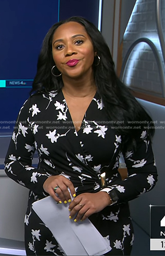 Kay Angrum’s black floral wrap dress on NBC News Daily