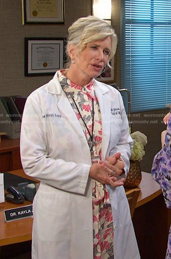 Kayla’s ivory printed shirtdress on Days of our Lives