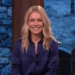 Kelly’s navy satin blouse on Live with Kelly and Mark