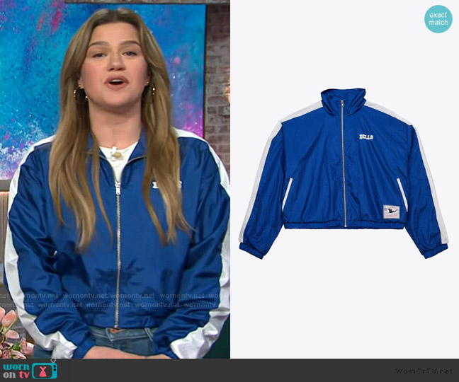 Mitchell and Ness Royal Buffalo Bills Nylon Full-Zip Jacket worn by Kelly Clarkson on The Kelly Clarkson Show