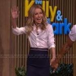 Kelly’s white blouse and navy skirt on Live with Kelly and Mark