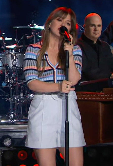 Kelly’s striped cardigan on The Kelly Clarkson Show