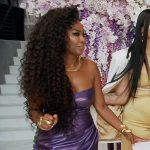 Kenya’s purple metallic strapless dress on The Real Housewives of Atlanta