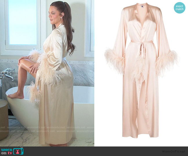 Gilda & Pearl Camille feather-trim silk robe worn by Khloe Kardashian (Khloe Kardashian) on The Kardashians