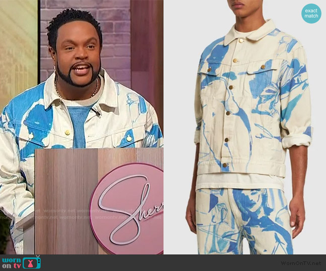 Kidsuper Paint abstract-print relaxed-fit denim jacket worn by Jawn Murray on Sherri