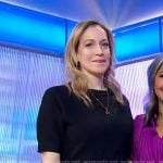 Kim Rosenstock’s beige print pleated skirt on Good Morning America