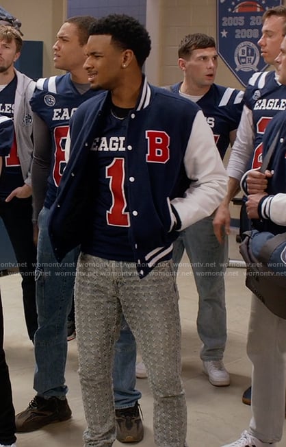 KJ’s denim textured pants on All American