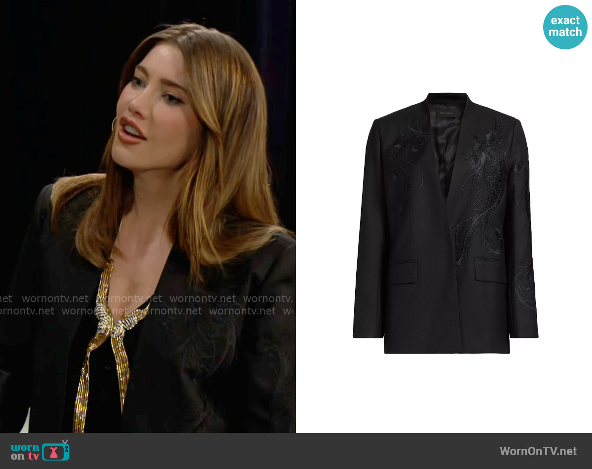 Kobi Halperin Sydney Embroidered Wool-Blend Blazer worn by Steffy Forrester (Jacqueline MacInnes Wood) on The Bold and the Beautiful