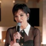 Kris’s black contrast sheer dress on The Kardashians