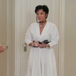 Kris’s white belted maxi dress on The Kardashians