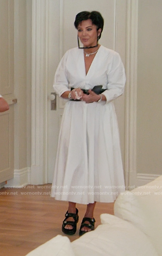 Kris’s white belted maxi dress on The Kardashians
