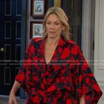 Kristen’s black and red floral long robe on Days of our Lives