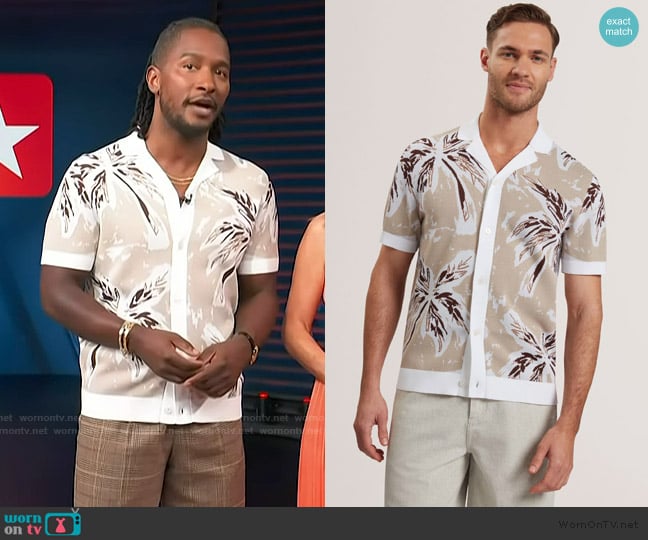 Ted Baker Kyes Short Sleeve Knitted Leaf Shirt worn by Scott Evans on Access Hollywood