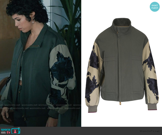 LA Doublej Janis Camouflage Green Embroidered Puffer Coat