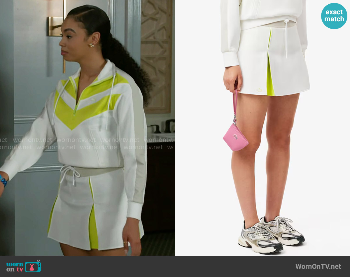 Lacoste Adjustable Colorblock Skirt in White / Yellow / Grey worn by Chelsea Hamilton (RhonniRose Mantilla) on Beyond the Gates