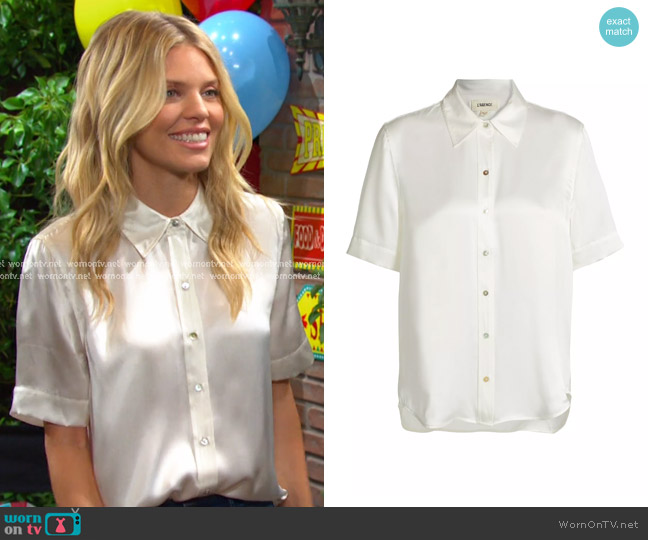 L'Agence Ellah Satin Silk Shirt in Ivory worn by Catherina Greene (AnnaLynne McCord) on Days of our Lives