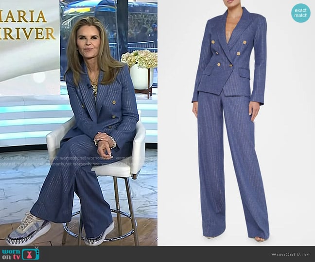L'Agence Livvy Metallic Pinstripe Straight-Leg Trousers worn by Maria Shriver on Today