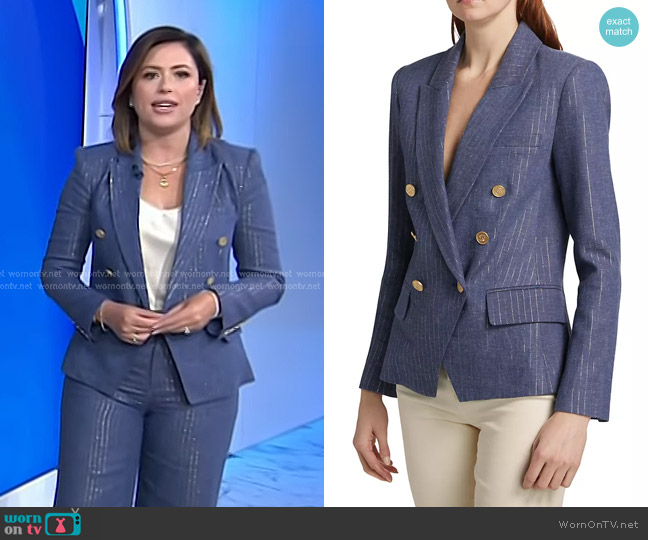 L'Agence Kenzie Pinstriped Blazer in Wild Wind/Gold Pinstripe worn by Chloe Melas on Today