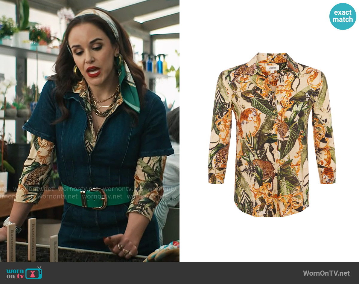 L'Agence Camille Jungle Printed Blouse worn by Birdie (Melissa Fumero) on Grosse Pointe Garden Society