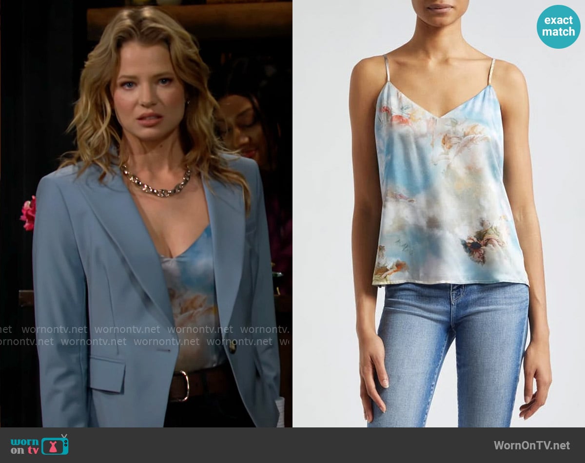 L'Agence Jane Silk Camisole in Light Blue Multi worn by Summer Newman (Allison Lanier) on The Young and the Restless