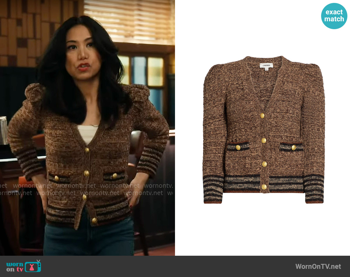 L'Agence Jenni Waffle-Knit Cardigan in Neutral Multi worn by Melody Bayani (Liza Lapira) on The Equalizer